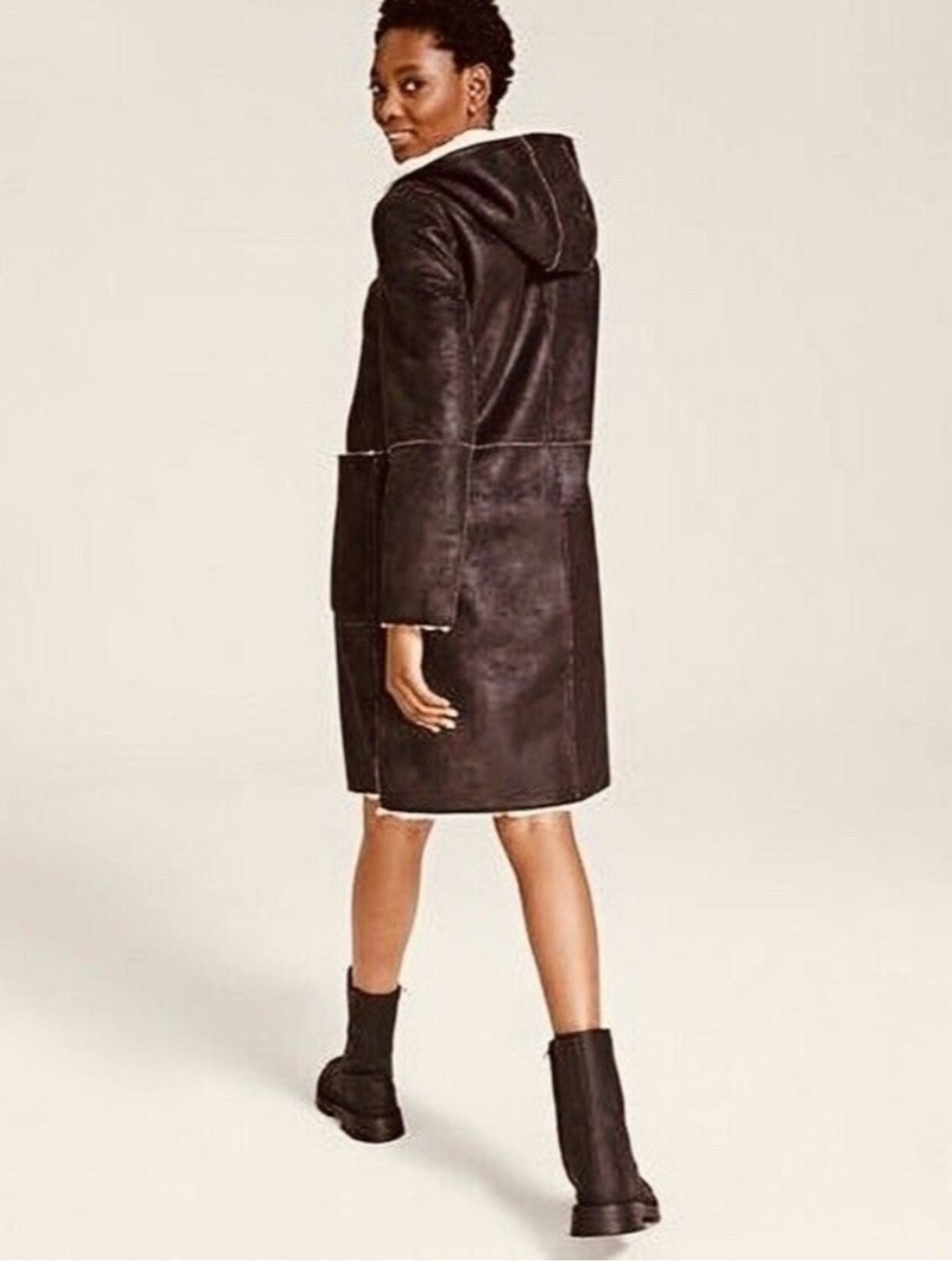 DKNY Faux Suede Sherling Front Zip Mid Length Coat size Small - Picture 4 of 13
